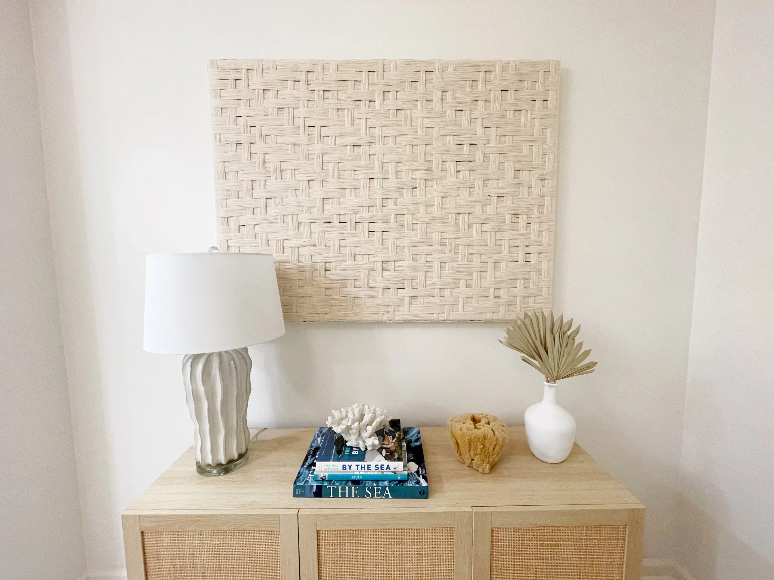 master bath meadowcross - long side table, wall art