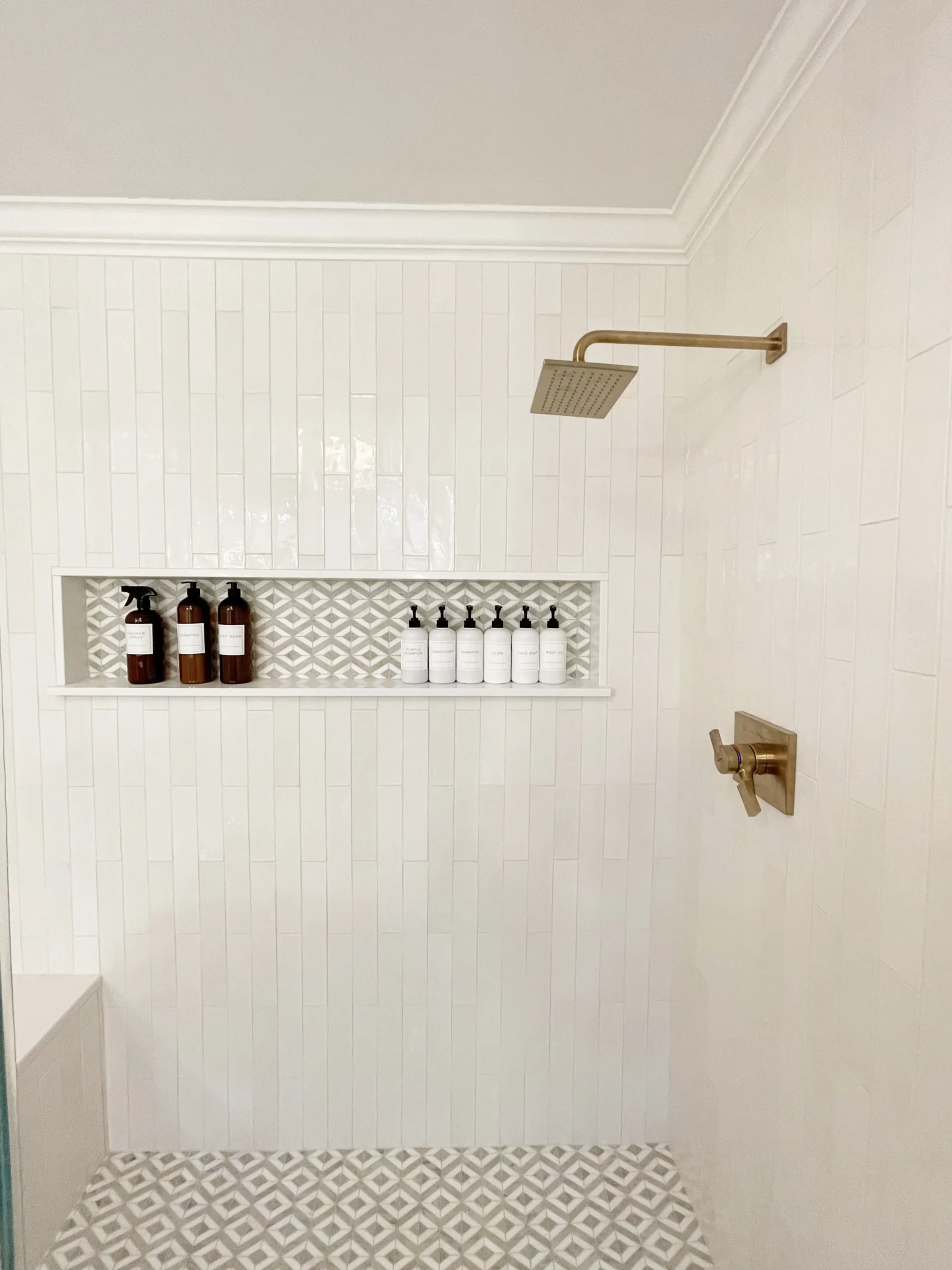 master bath meadowcross - remodeled shower, waterfall showerhead