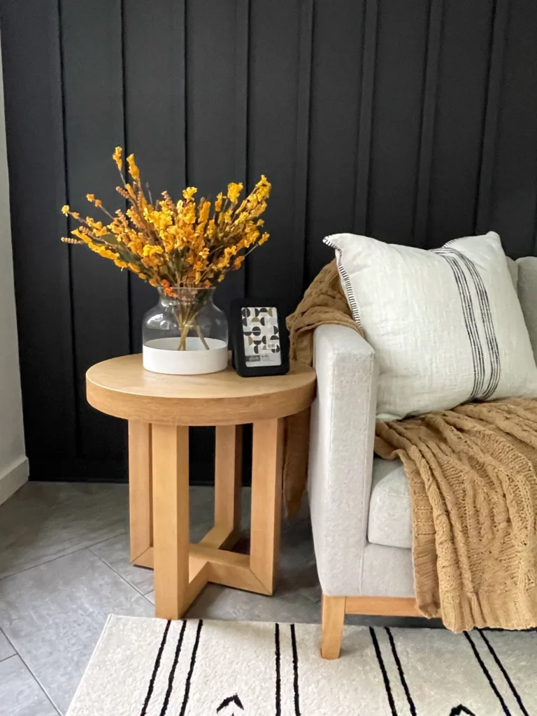 sorrelridge sunroom interior design, couch, side table